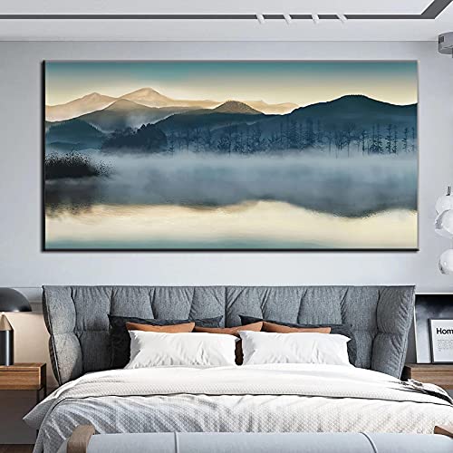 Toile peinture abstraite de forêt brumeuse pour créer un salon zen et moderne