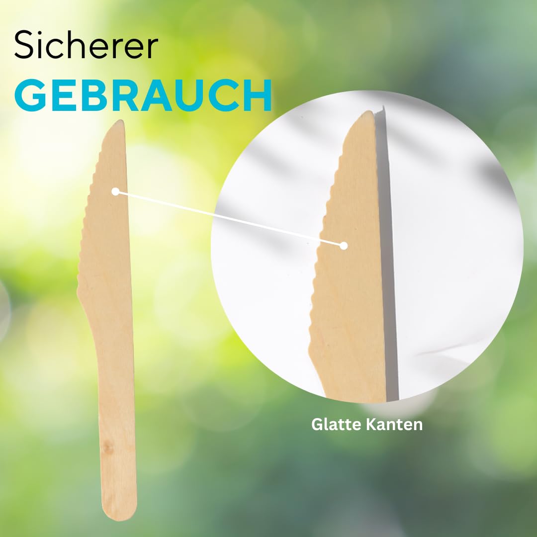 Enpack Einwegmesser aus Holz 500 Stück - umweltfreundliche holzmesser 165mm Partybesteck - Einweg Messer - Holzbesteck Einweg - wooden knife Messer aus Holz