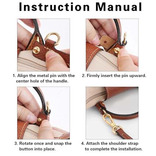 Image of Purse Organizer Insert & Leather Strap Conversion Kit Set, Compatible with Longchamp Le Pliage Mini Bag - Felt Inner Liner & Adjustable Shoulder Strap, Brown