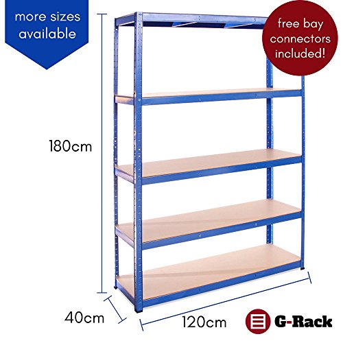 Garagenregal: 180cm x 120cm x 40cm | Heavy Duty Regale für die Lagerung - 1 blaues 5-stöckiges Regal (175KG pro… – Bild 3