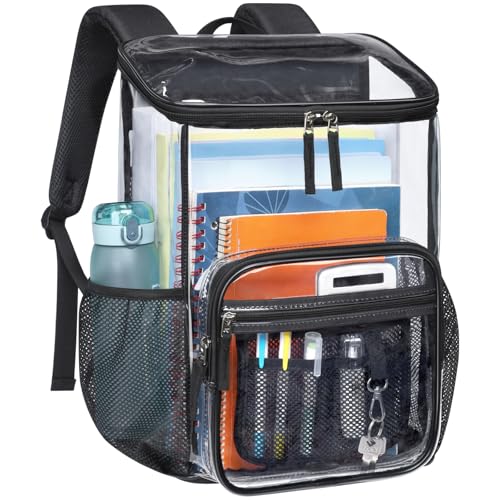 PACKISM Clear Backpack for School - 17 Inch Top Loading Bookbag, Black