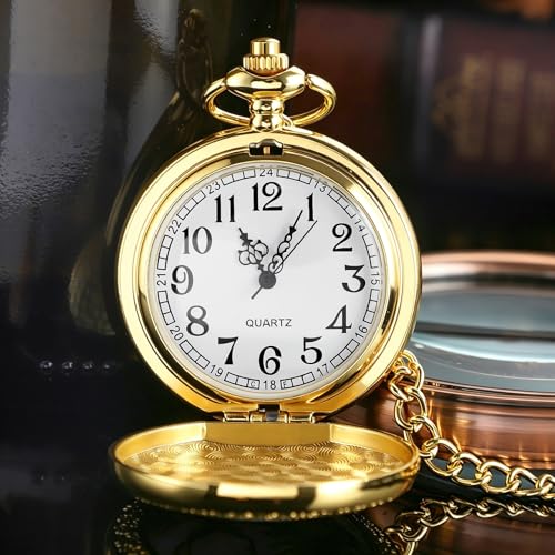 Image of Deer Pocket Watch for Men Pocket Watches with Chain Gift for Father's Day | Vintage Deer Case Pocket Watch Mens Quartz Watches with Chains Christmas Graduation Birthday Gifts Fathers Day