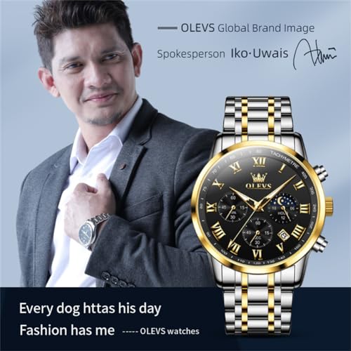 Image of OLEVS Men Multifunction Watch, Multi Dial Waterproof Luminous Chronograph, Gold Silver /Black, Round, mens business watch | Men's Watch with Date Gift for Men,Stainless Steel Watches for Men,Classic Men Wrist Watch