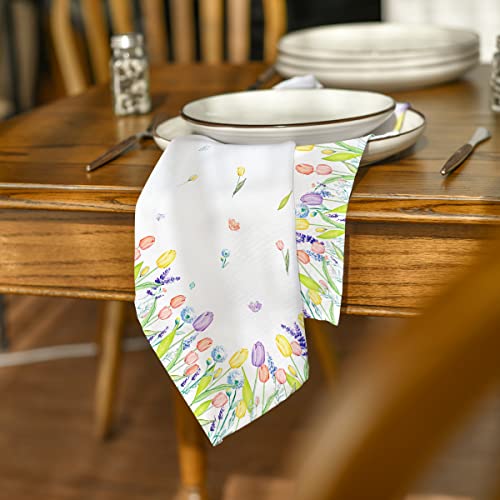 Horaldaily Spring Summer Cloth Napkins 18 X 18 Inch, Easter Watercolor Wild Flowers Tulip Lavender Blooming Floral Party Dinner Decoration Washable Napkins Set Of 4 #TOP3