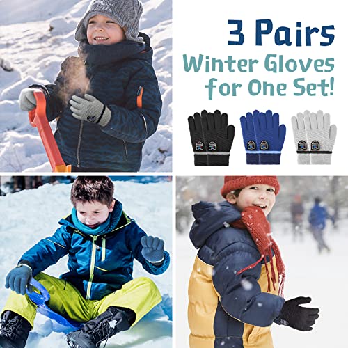 MIG4U 3 Pairs Kids Winter Magic Gloves for Boys and Girls, Warm Knit Children Cold Weather Glove Napping Liner4