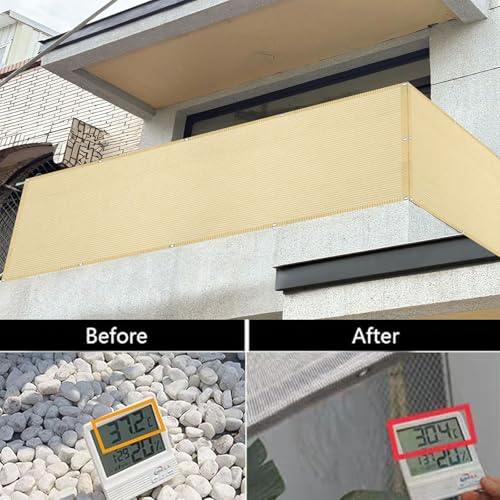 Brise-vue pour balcon anti-UV et coupe-vent avec œillets jaune sable - 6