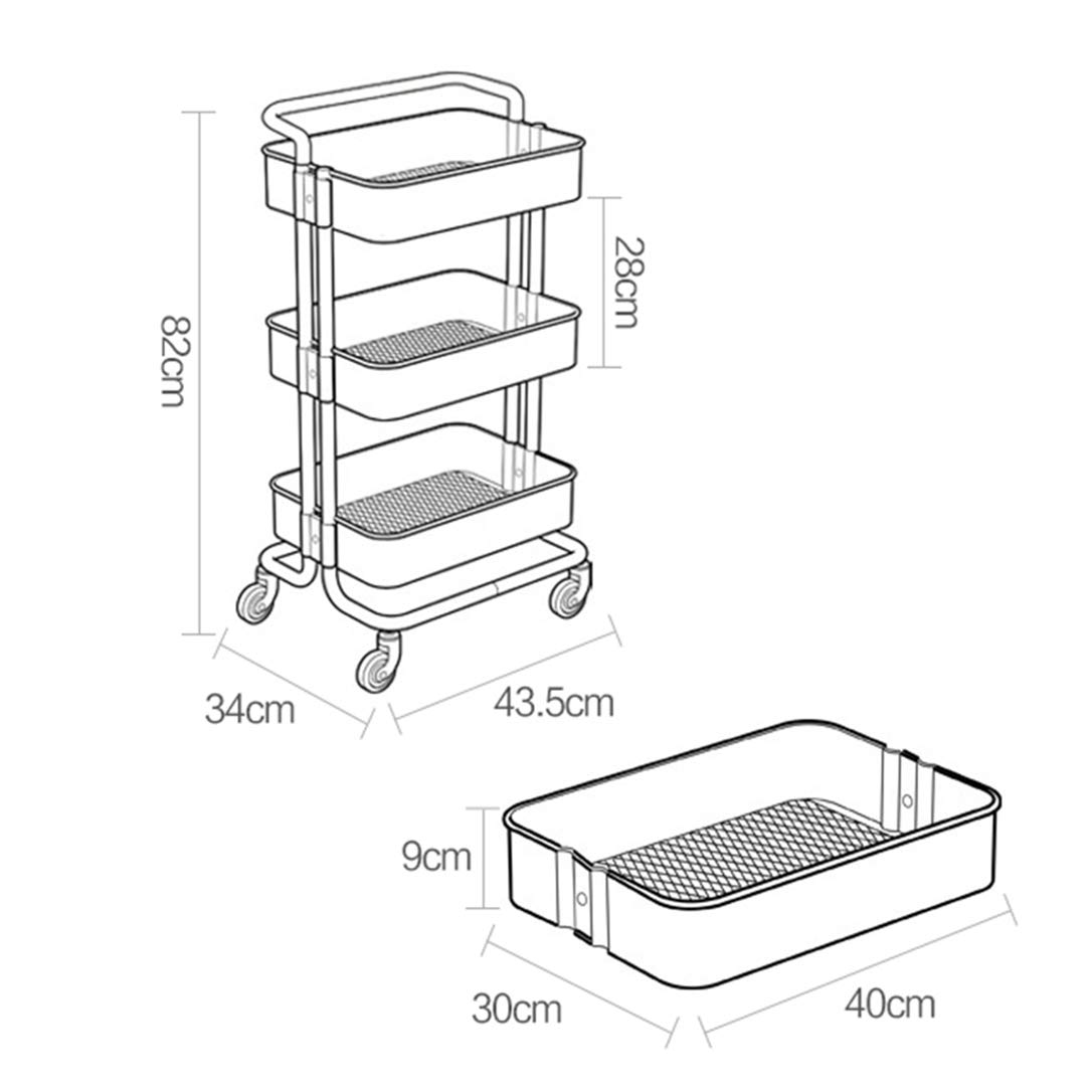 ZYFA Carrello Cucina a 3 Piani Servizio,con Rotelle Bloccabili, Scaffale Portaoggetti Mobile in Acciaio,Carrello Portaoggetti Multiuso, Carrello Salvaspazio, Scaffale Rete Metallica Contenitori