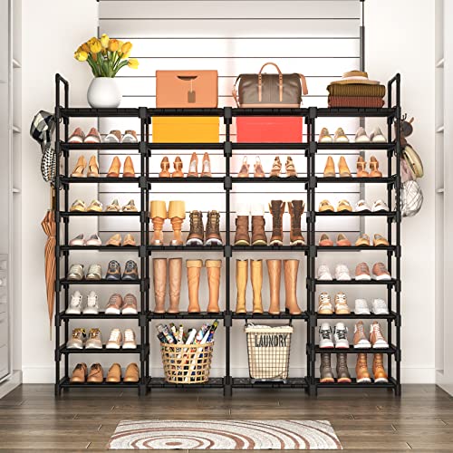 Rojasop Large Shoe Rack Organizer For Entryway Closet 64-68 Pairs 9-Tier Heavy Duty Tall Garage Shoe Rack Shoe Shelf Shoes Storage With 18 Pcs Removable Side Hooks For Bedroom And Garage Black #TOP6