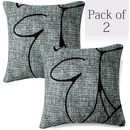 Image of HOKIPO 'Elira Series' Stretchable Cushion Cover for Sofa 22 inch x 22 inch, Packof 2, Intense Grey Abstract Floral (AR-6712-C2*2)