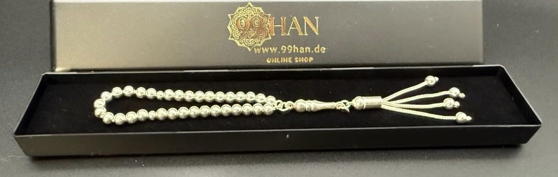 Generisch Mynatur Tesbih Gümüş 5mm Küre Gümüs 925 Sterling Silber kleine Miniatur Gebetskette Misbaha Rosary Subha Geschenkidee mit Geschenk Box
