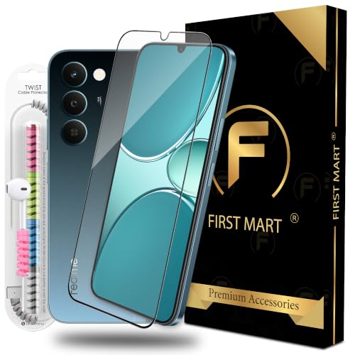 Image of FIRST MART Tempered Glass for Realme Narzo 100 Lite, 9H 0.3 mm Full-Glue Screen Protector with Cable Protector, 3D Edge-to-Edge, HD Clear, Case-Friendly, Black, Pack of 1