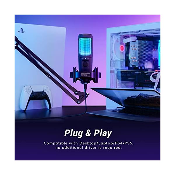TONOR USB Gaming Microphone Kit for PC, Cardioid Condenser Computer Mic Bundle with RGB, Adjustment Boom Arm Stand for Podcast Streaming Recording Studio Singing Discord YouTube PS4/5 Gamer TC40 RGB - Image 6
