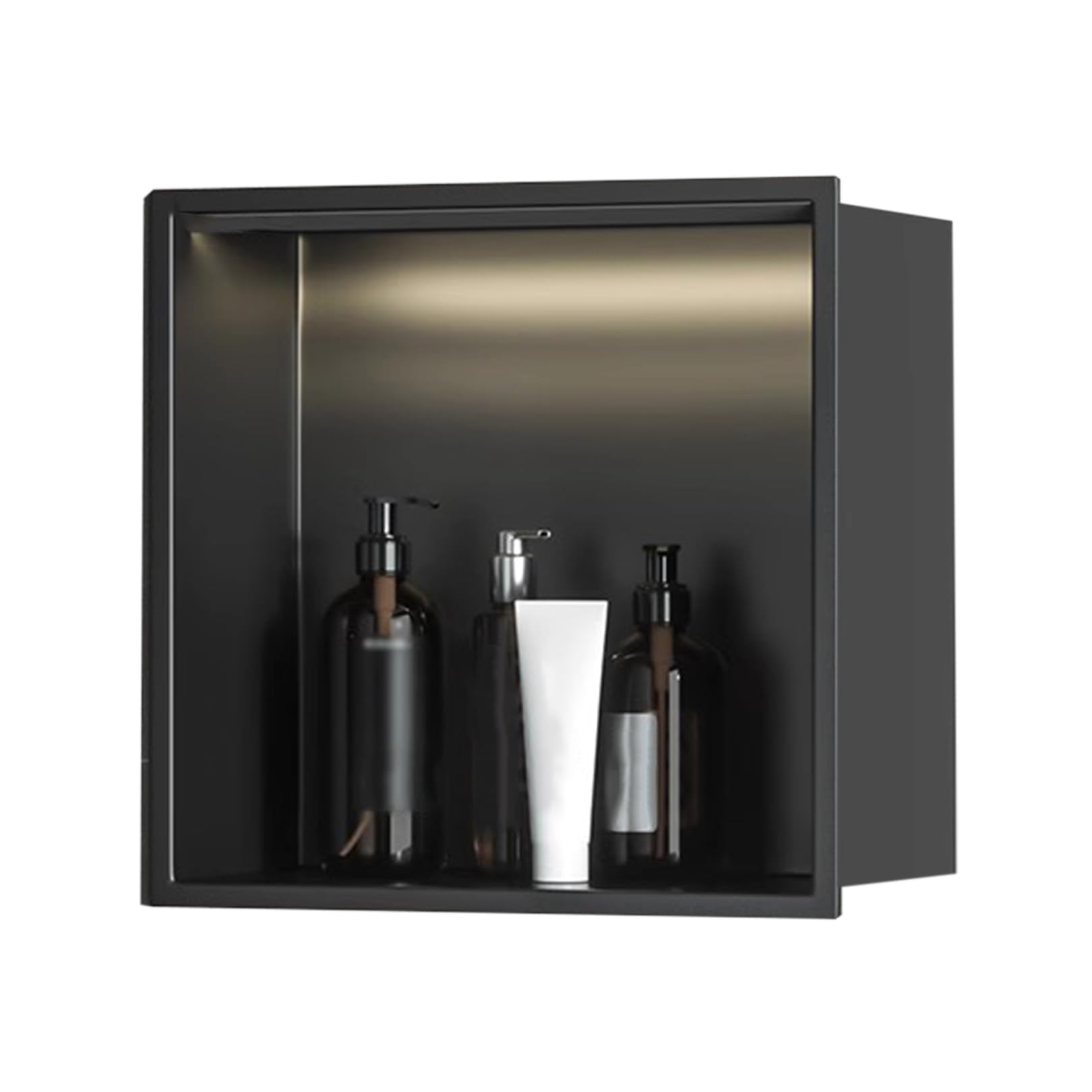 Baodiale Stainless Steel Shower Niche with LED Light Wall Insert Matte Black, Embedded Wall Niche No Tile Needed, Black Bathroom Shower Storage Shelf