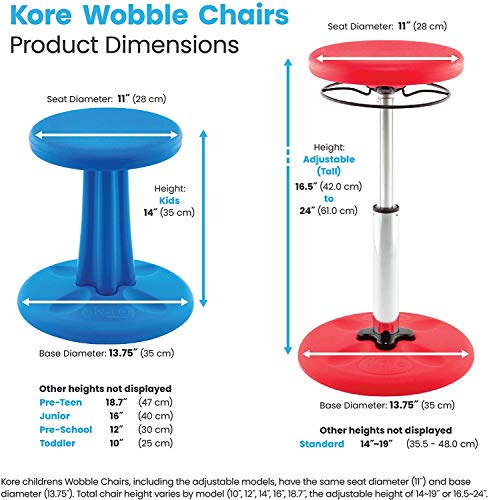 Image of Kore Kids Adjustable Wobble Stool, Ages 6-11, 14-19in Tall, Dark Blue | Flexible seating for classroom and home boosts focus, improves posture and channels energy; anti-tip base; Made in USA