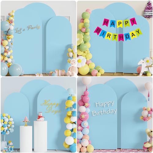 Image of Wokceer Wedding Arch Cover (7.2FT, 6.6FT, 6FT) Set of 3 Spandex Fitted Wedding Arch Stand Covers for Round Top Chiara Arch Backdrop Stands Cover for Birthday Party Ceremony Banquet Decor Dusty Blue