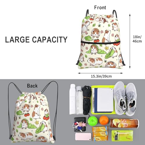 Image of Cute Guinea Pig Print Drawstring Bag, Guinea Pig Drawstring Backpack, Light Large Capacity Durable String Sackpack, Waterproof Cinch Sackpack for Yoga Sport Gym Beach Shopping