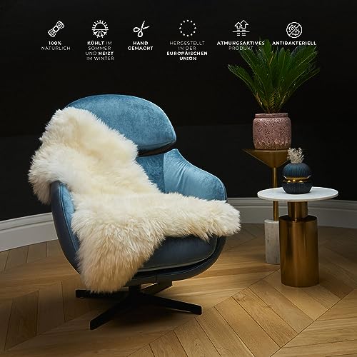 Lammfell Weiß 110-120 cm - Weich Schaffell Echt - Natürliche Teppich Wohnzimmer - Flauschig - Deko Fell Schlafzimmer - Naturfell