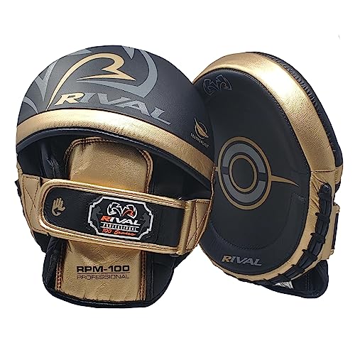 RIVAL Boxing RPM100 Professional Punch Mitts - Pre-Curved Ergonomic Design, Angled Hook and Loop Wrist Strap, and Soft Inner Lining