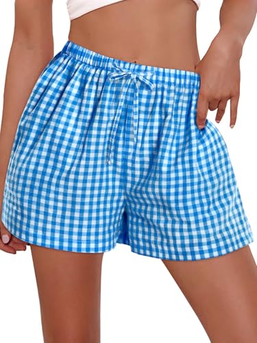 Image of Women Boxer Shorts Gingham Drawstring Pajama Bottom Plaid Pants with Pocket
