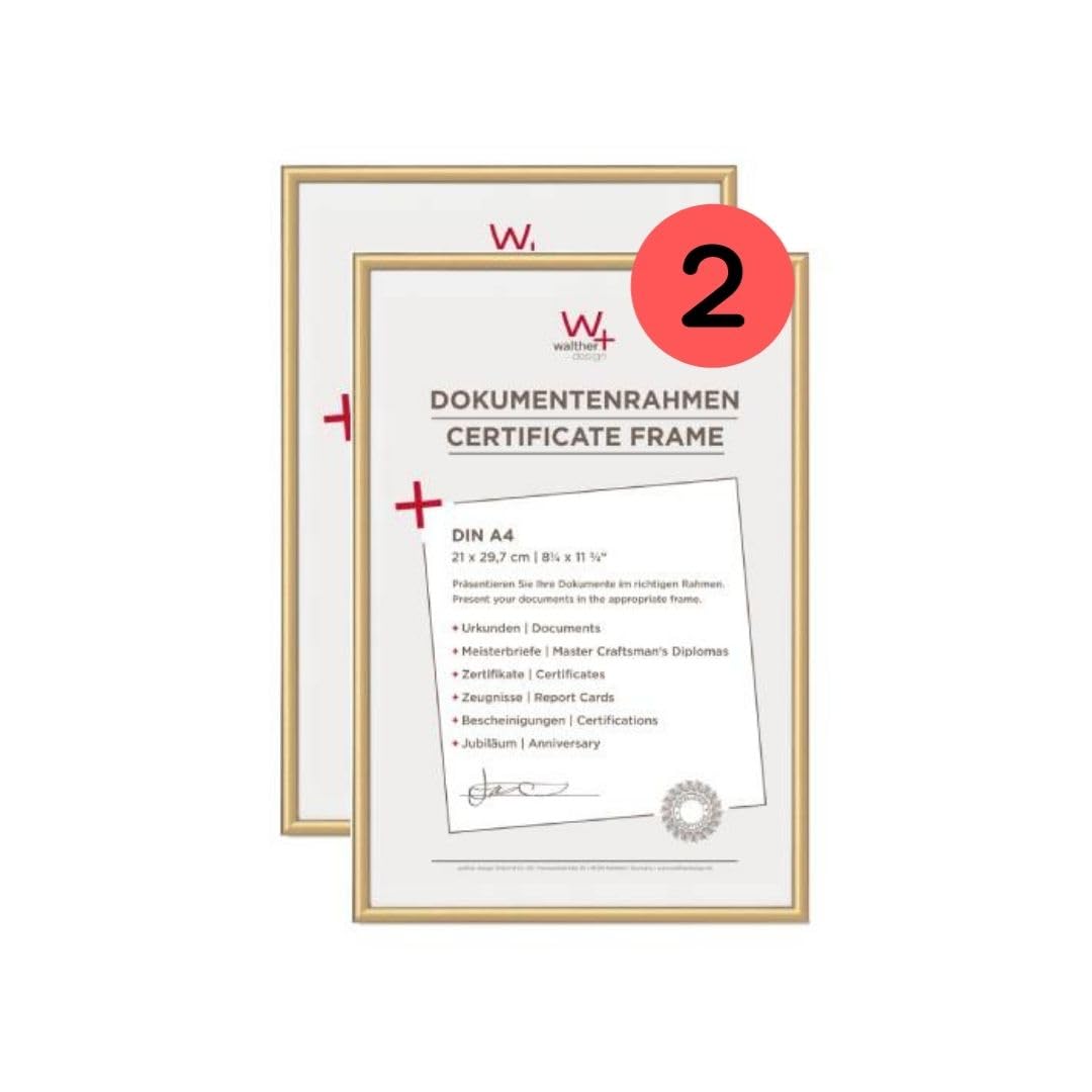 walther design Bilderrahmen gold 21 x 29,7 cm (DIN A4) Doppelpack, New Lifestyle Kunststoffrahmen KV130GD