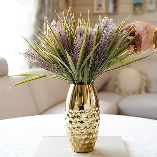 Image of BEHOMA Metal Vase Set of 2 pcs, Gold | Metal flower vase in Gold - for fresh or artificial flower displays for living room - great wedding gift (Set of 2)