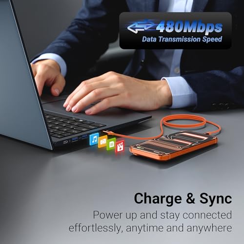 Image of Zebronics Type C - Type C Cable, 60 Watts, Upto 480Mbps Data Sync, Fast Charging, 1 M, Compatible with iPhone 15 & 16 Series, iPad, MacBook, Samsung, Android (Wattz 60CC6, Orange)