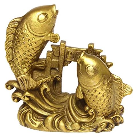 BRABUD Chinese Handmade Brass Small Arowana Golden Fish Statue Home Decor Gift 3''(H) BS054 Cover