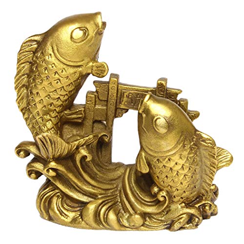 Estatua pequeña de pez Arowana dorado de latón artesanal miniatura 1