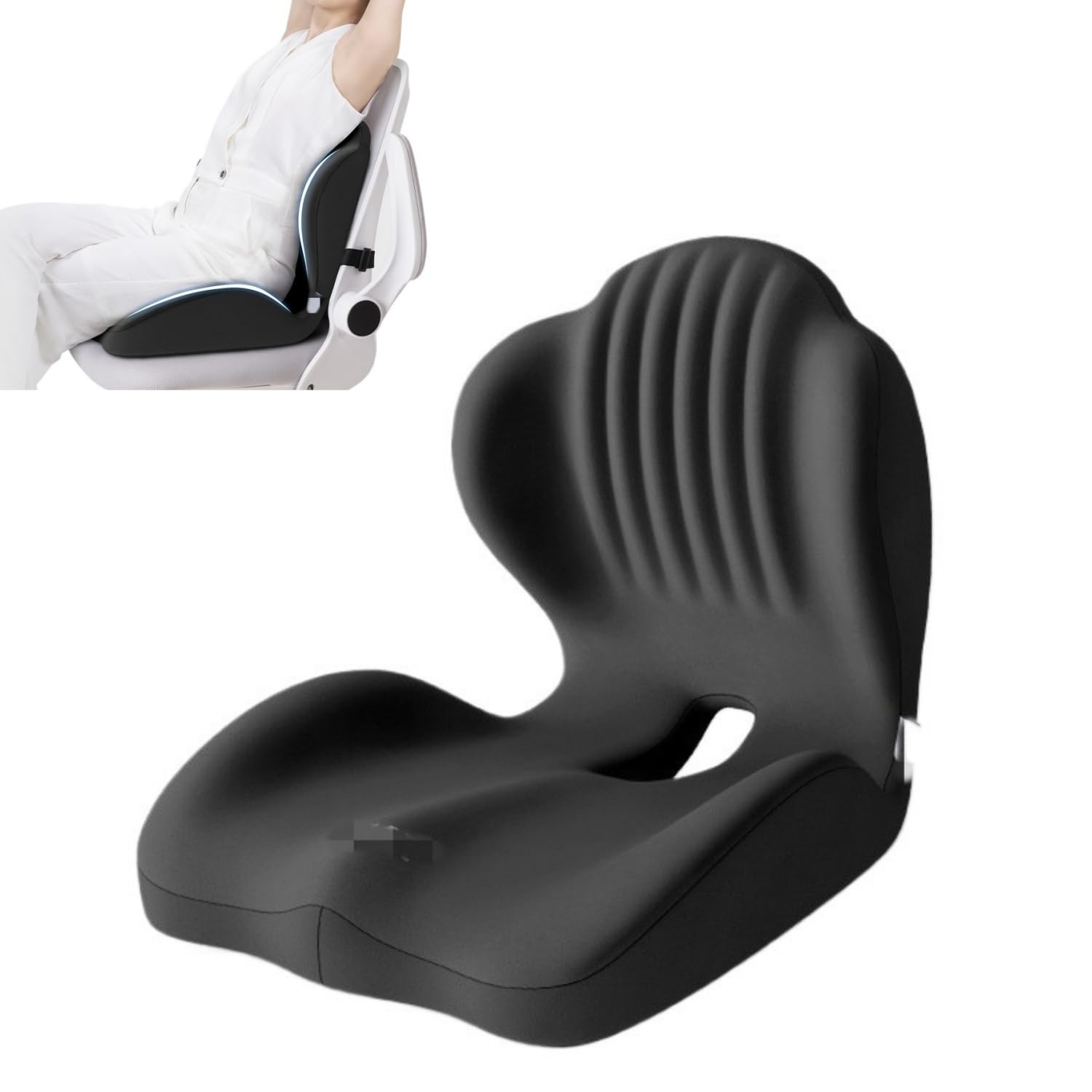 2-in-1 Back and Seat Cushion with Lumbar Support，Memory Foam L-Shaped Integrated Seat Cushions，L-Shaped Ergonomic Support with Non-Slip Base, Breathable For Car,Office,Home (Dark gray)