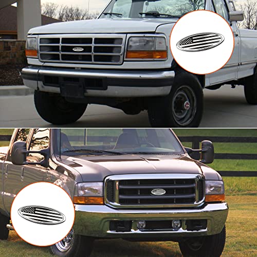 Image of 4.5 Inch American Flag Badge, Front Grill Rear Tailgate Oval Emblem fit for Ford Fiesta Focus EcoSport (Silver)