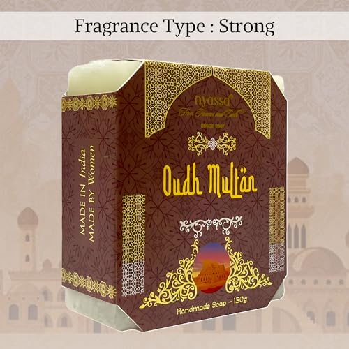 Image of NYASSA Premium Oudh Multan Handmade Natural Bathing Soap-150grm | Shea Butter, Organic Sweet Almond Oil | Oud Fragrance | Moisturizer | Smooth & Soft Skin | All Skin Type