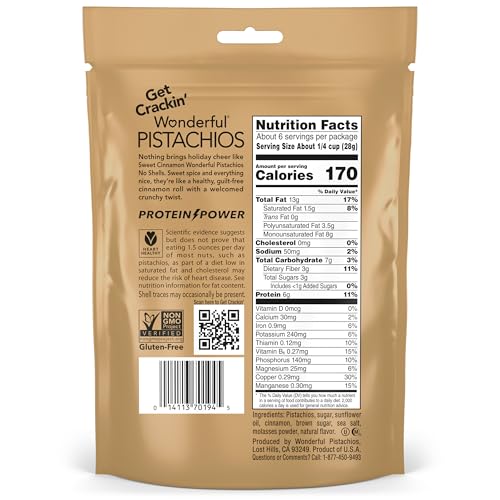 Image of Wonderful Pistachios No Shells, Sweet Cinnamon Flavored Nuts, 5.5 Ounce Resealable Bag, Protein Snacks, Gluten Free, Healthy Vegan Snacks