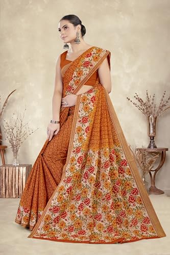 Tamaira Fashion Women's Printed Pure Cotton Mulmul Saree Without Blouse Piece(2529_Mustard)