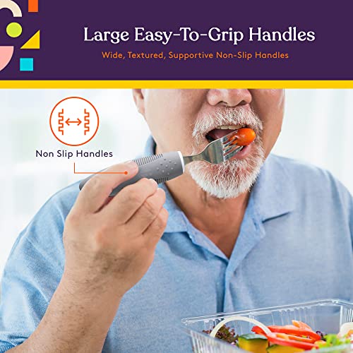 Special Supplies Adaptive Utensils (5-Piece Kitchen Set) Wide, Non-Weighted, Non-Slip Handles for Hand Tremors, Arthritis, Parkinson’s or Elderly Use (Grey) - Image 4