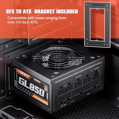 ARESGAME SFX Power Supply, 850W, ATX 3.0 & PCIE 5.0 Ready, 80 Plus Gold Certified, Fully Modular Power Supply with Durable Hydraulic Bearing Fan, SFX Form Factor, 10 Year Warranty - Thumbnail 5