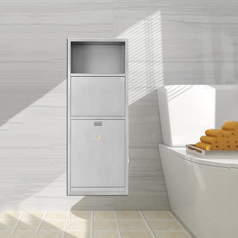 Dispenser per asciugamani di carta in acciaio inox e bidone della spazzatura combinato per bagni pubblici e cucine elegante soluzione argentata 74 x 31 x 12 cm