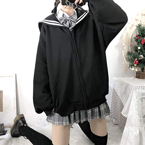 Teens Harajuku Hoodie Zipper Top Coat Casual Puff Long Sleeve Cute Girl Solid Color Cozy Jacket4