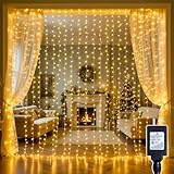 Soagrc 300 LED Curtain String Lights 9.8FT Plug in Fairy Lights with Timer and 8 Modes, Waterproof Window Wall Lights for Bedroom Wedding Party Indoor Outdoor Christmas Decor