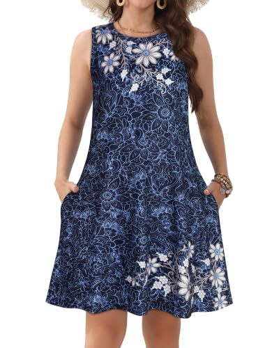 Image of JOLIGAL Womens Summer Dresses Casual Sleeveless Tshirt Sundress Beach Cover Up with Pockets Loose Tank Dress 2026
