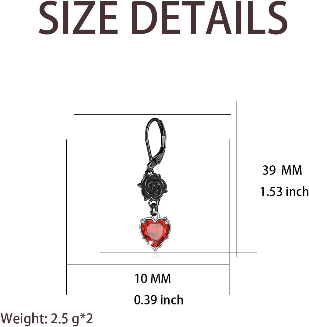 Gothic Earrings for Women Black Rose Flower/Bat/Skeleton Hand/Black Cross/Snake/Raven/Tulip Leverback Christmas Halloween Earrings for Women - Image 3