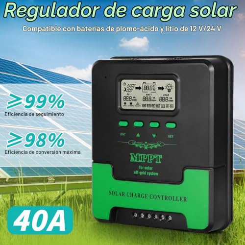 Miniatura 2 de Buyweek 40a Controlador De Carga Solar Mppt, Regulador De Carga Solar 12 24v Automático, Máxima 100v, Pantalla Lcd, Controlador Inteligente Para Litio Sellada Gel Agm Plomo Ácido