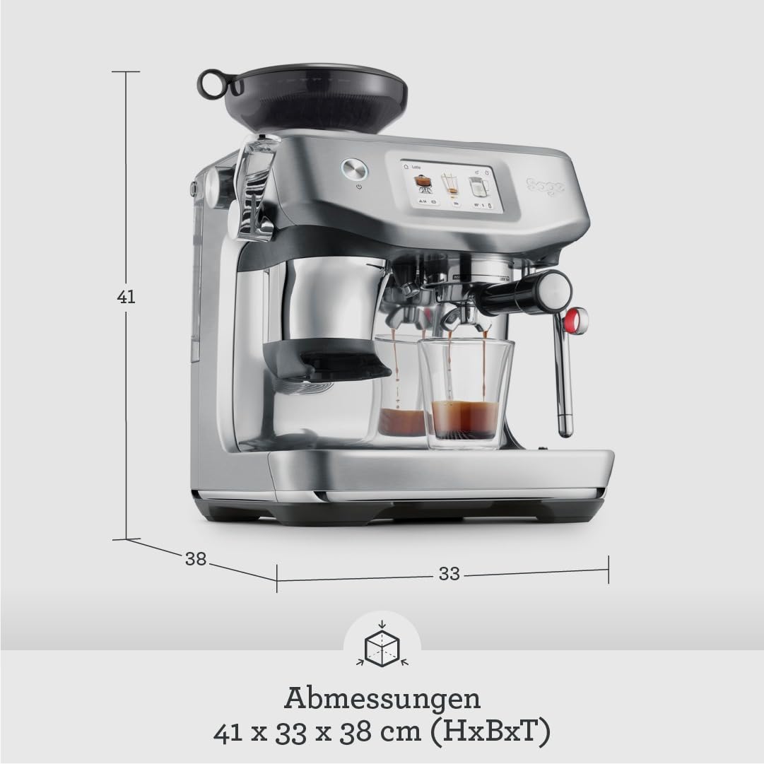 Sage The Barista Touch Impress Kaffeemaschine mit automatischer Milchaufschäumung, integriertem Mahlwerk & Cold Brew-Funktion, schwarzer Edelstahl