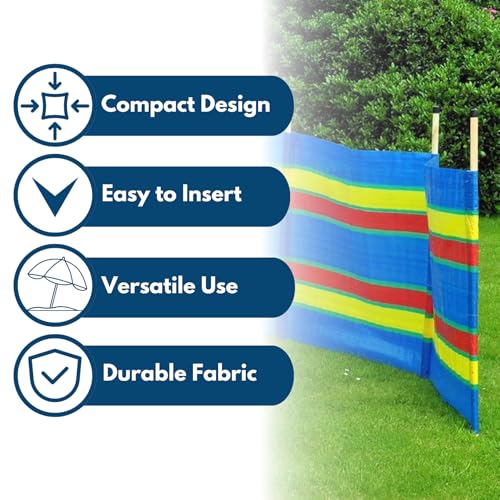 Garden Mile Windschutz mit 8 Stangen, strapazierfähig, mehrfarbig, für Garten, Strand, Urlaub, Wohnwagen und Camping, Windschutz, hoch, 1,5 m, Windschutz, Sichtschutz – 462 cm x 150 cm