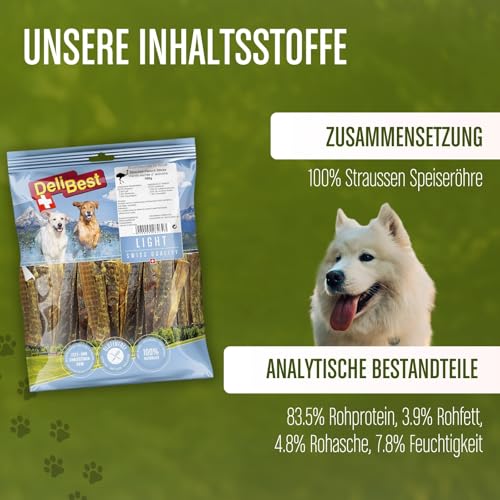 DeliBest Light Straussen Sticks I Straussensehnen für Hunde I Hundeleckerli getreidefrei kalt geformt - schmackhafter Hunde Snack aus frischem Fleisch I 500g