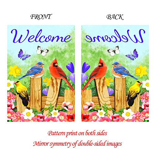 Texupday Welcome Floral Fence Butterfly Birds Decoration Spring House Flag Outdoor Yard Flag 28" X 40" #TOP2