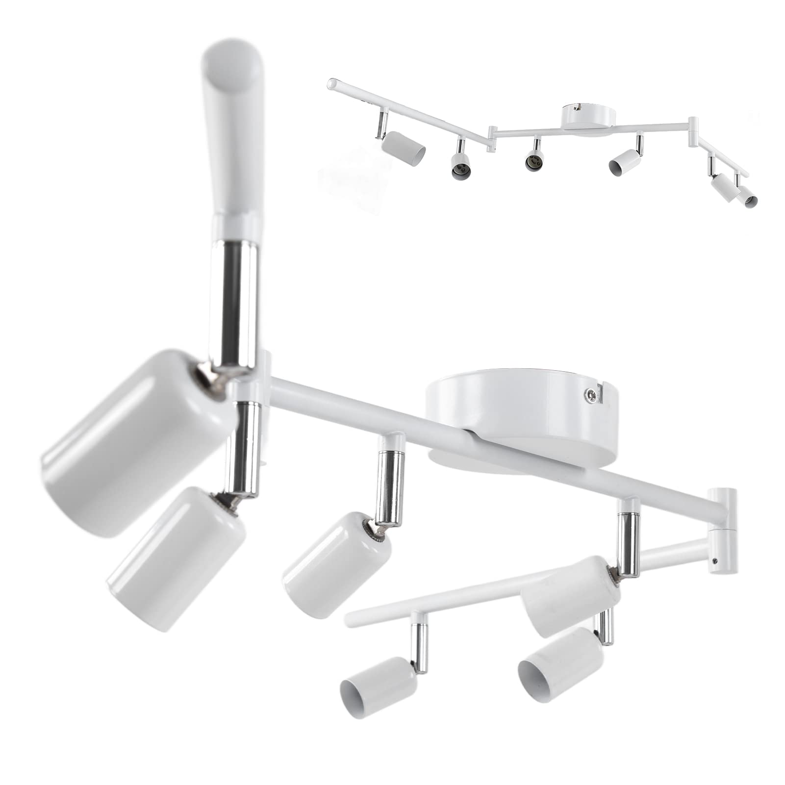 Sxhlseller Kit Illuminazione a Binario a 6 Vie, Faretto da Soffitto Girevole con Prese Base GU10 in Metallo Bianco per Camera da Letto, Soggiorno, Showroom, Sala Espositiva e Ufficio (WHITE)