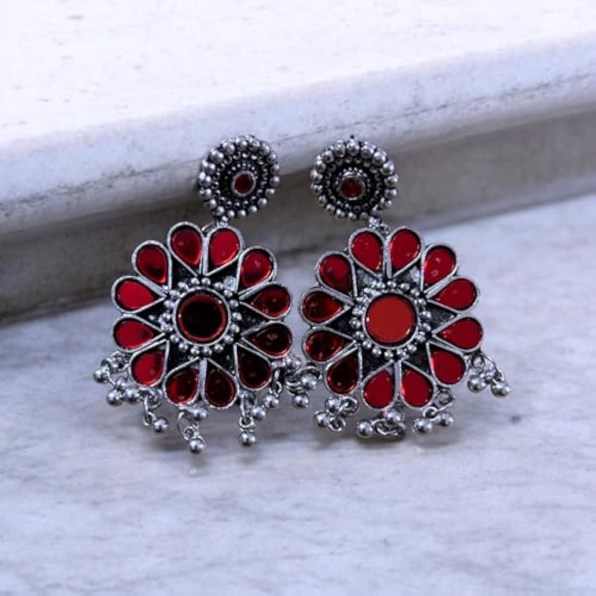 Women's Elegant Oxidised Maroon Earrings