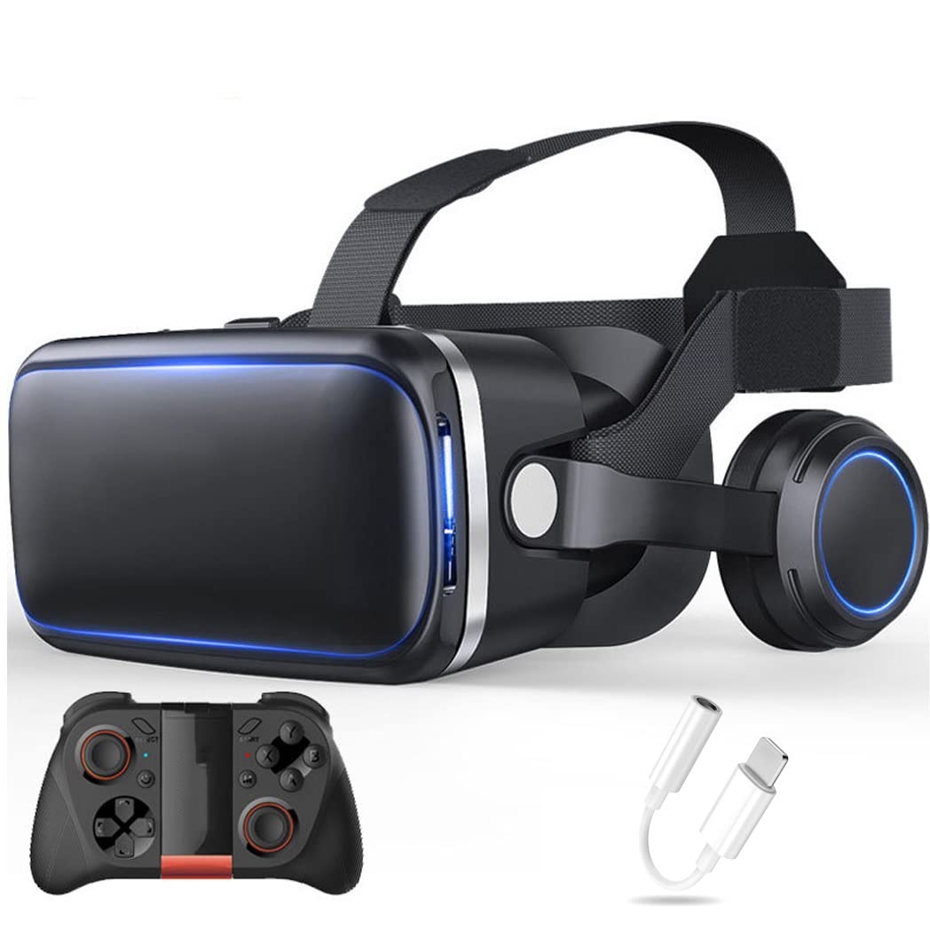 Gafas de Realidad Virtual, 3D VR Gafas con Controlador Bluetooth para Juegos Visión Panorámico VR Glasses para iPhone 13 Pro Max/13 Pro/13/12/11, para Samsung Galaxy S21, Huawei, Xiaomi