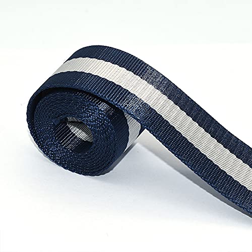 1.5'' Blue White Strapped Webbing Canvas Stripe Cotton Totes Belt Bag Purse Strap Dog Collar Webbing Lanyard Webbing Decoration by The Yards (3 Yards)