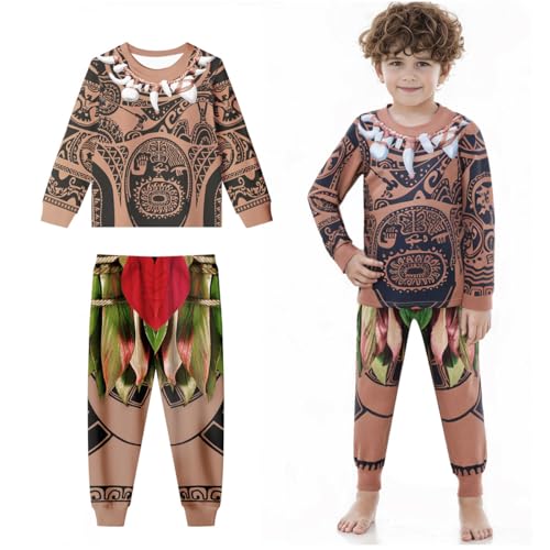 Big Eyes Fish Maui Costume Toddler Kid Maui Tattoo Novelty Long Sleeves Shirt and Pants Kids Graphic Clothing Sets Themd Party Dress up Little Kids